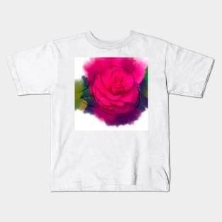 Red Camellia Bloom In Abstract Kids T-Shirt